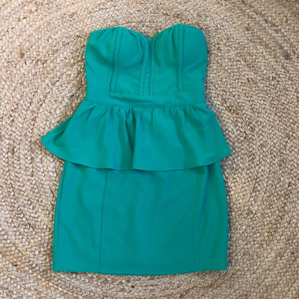Urban Outfitters Green Strapless peplum dress 0